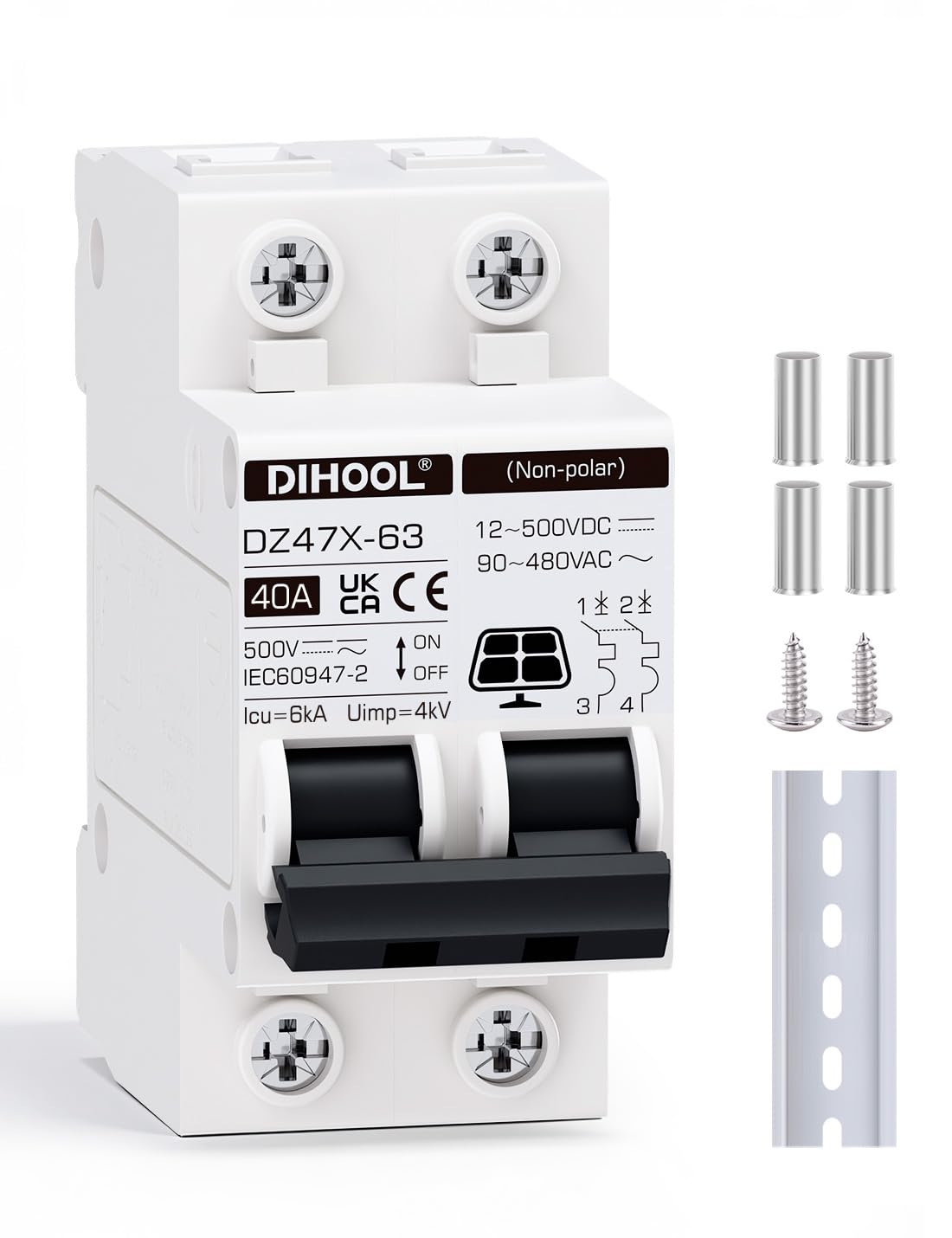 DIHOOL 40A Two-Pole DIN-Rail Breaker