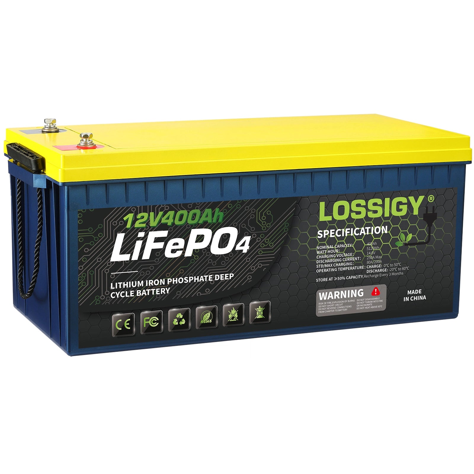 LOSSIGY 12V 400Ah LiFePO4 battery shown on the manufacturer product page