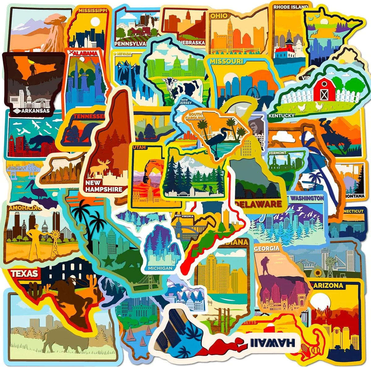 US States Travel Sticker Set