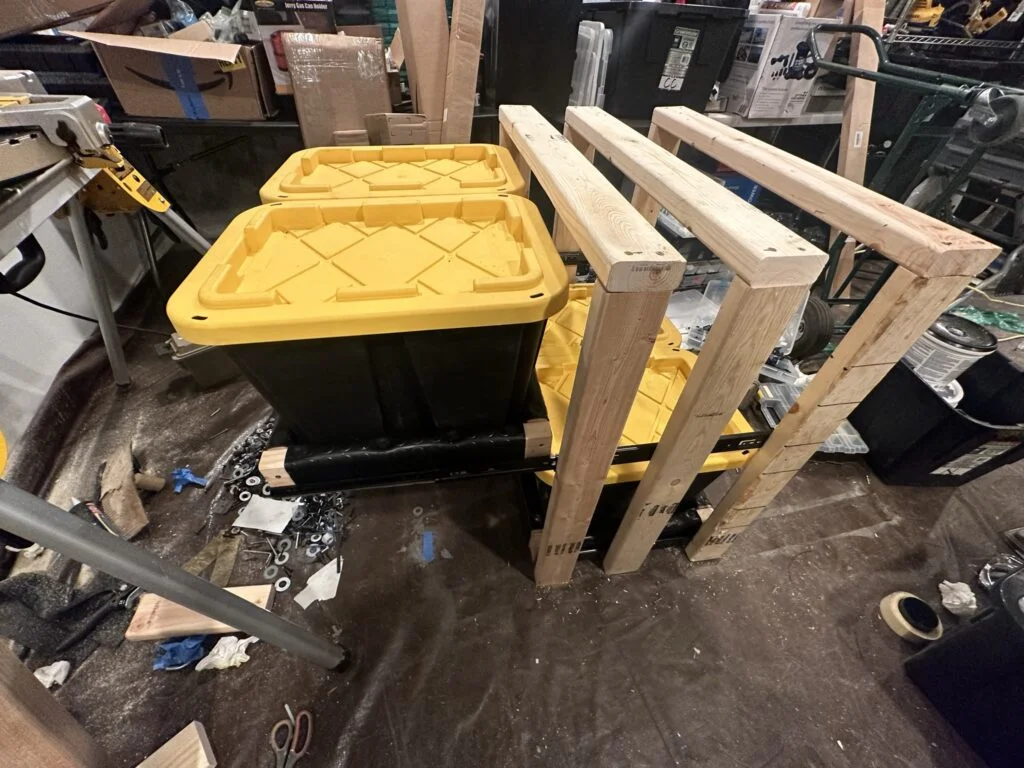 My storage-bin drawer extended from its timber cabinet frame.
