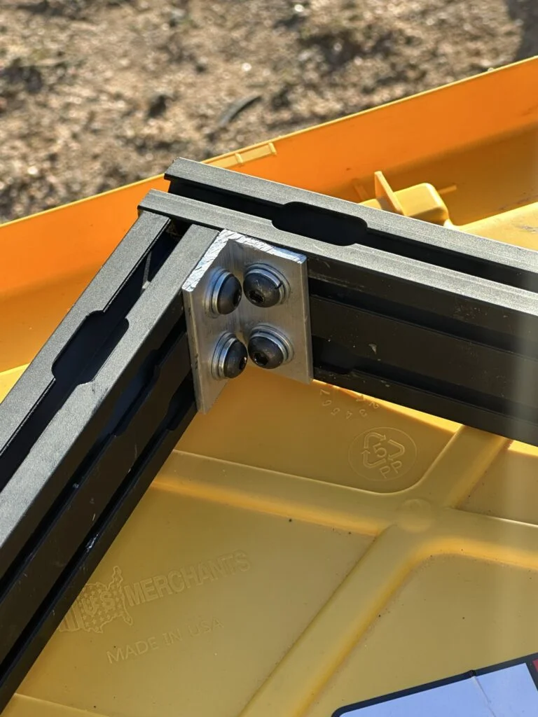 Drilled holes and bolted connections in one of my custom angle brackets.