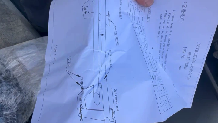 Printed rear-guard instruction sheet held beside the partly wrapped guard