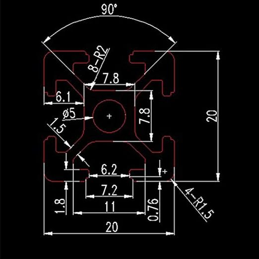 2020 Aluminum Extrusion Measurements (Diagram) — reference image
