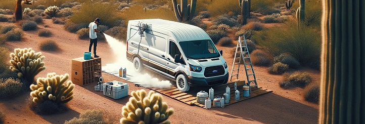 Day 55: Painting White Bedliner on Camper Van Exterior — reference image