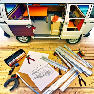 Camper van conversion project showcasing DIY and pre-made components