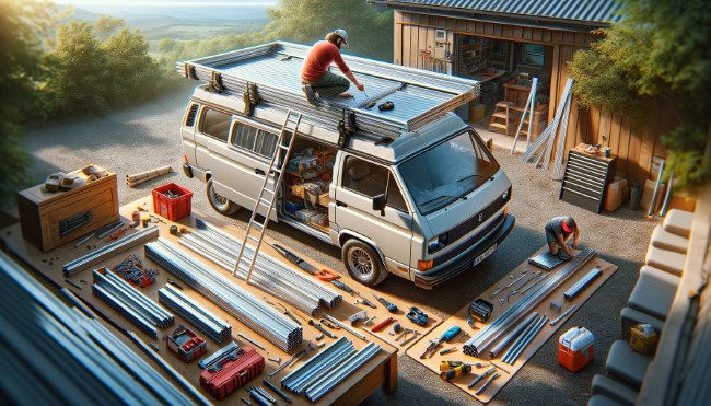 DIY roof rack installation on a camper van