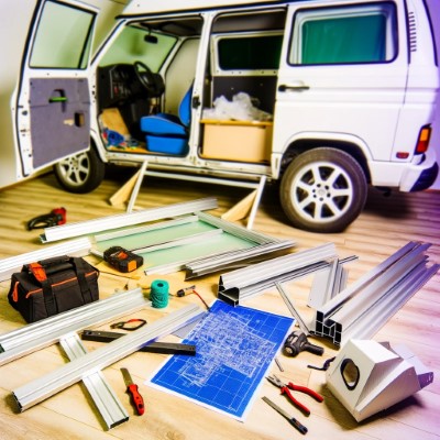 DIY camper van conversion planning with aluminum extrusion