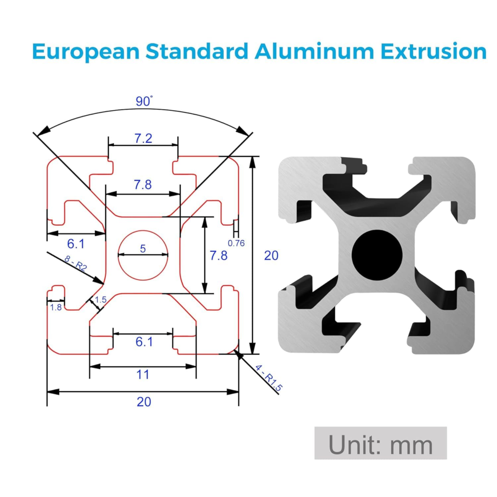 2020 Aluminum Extrusion Measurements (Diagram) — reference image