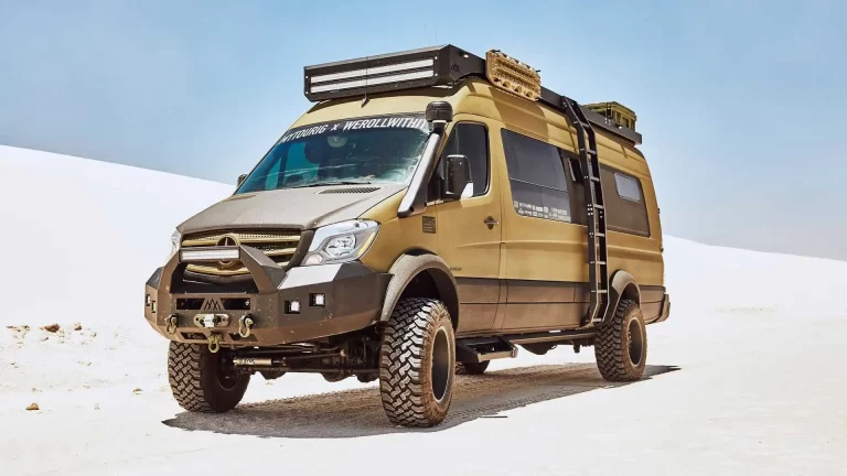 mercedes sprinter in the desert converted into an off road camper van