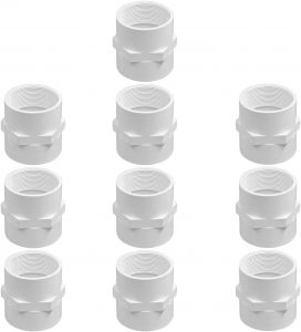 Fitvell 3/4" PVC Pipe Fitting Adapter Connector Union Coupling Schedule 40 (Slip Socket x NPT Female Pipe Thread), Pack of 10
