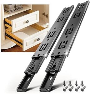 AOLISHENG 10 Pair Full Extension Drawer Slides Rails 10 12 14 16 18 20 22 24 Inch 100 LB Load Capacity Side Mount Ball Bearing Metal Dresser Runner File Cabinet Trash Can Slider Kitchen Glide Black