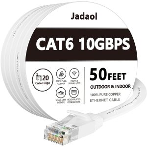 
Jadaol Cat 6 Ethernet Cable 50 ft, Outdoor&Indoor 10Gbps Support Cat8 Cat7 Network, Flat High Speed RJ45 Internet LAN Computer Solid Patch
