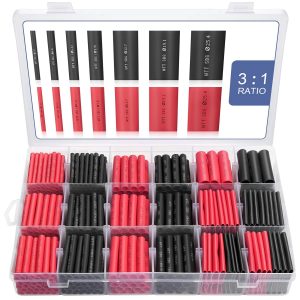 
Heat Shrink Tubing Kit - 3:1 Ratio Adhesive Lined, Marine Grade Shrink Wrap - Automotive Industrial Heat-Shrink Tubing - Black, Red - 400 PCS