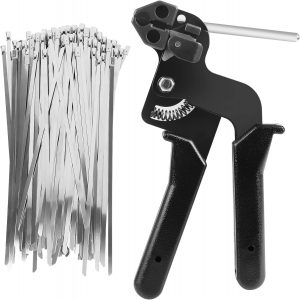 Stainless Steel Cable Tie Gun With 100PCS Stainless Steel Cable Ties Cable Tie Tool for Metal Cable Zip Ties Tensioning Cutter Metal Zip Tie Tool Kit Self-Locking Zip Ties Kit