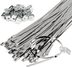 11.8 Inch Metal Zip Tie (With Screw Hole Base), Multi-Purpose Heavy-Duty Stainless Steel Zip Tie With Uv Resistance, Suitable For Outdoor Fixing Of Pipes, Machinery, Wire Mesh, Fences, Etc.