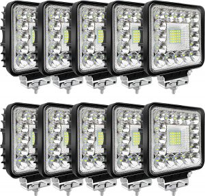 San-Young LED Tractor Work Lights 4 Inch LED Pod Lights 120W 10000lm 12V 24V Truck ATV UTV RV RZR Boat Pickup Golf Cart Snowblower Jeep Square LED Offroad Driving Working Spot Lights, 10Pack